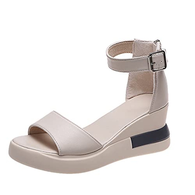 Ghemdilmn Sandalias de mujer plataforma sandalias de cuña para mujer, tacón de cuña, zapatos de verano, sandalias de playa, sandalias, beige, 39 EU