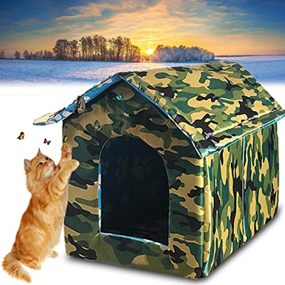 Caseta para Gatos y Perros Exterior Invierno, Casa para Gatos Exterior Impermeable, Lavable, Refugio Animales Resistente a la Intemperie, Techo Desmon