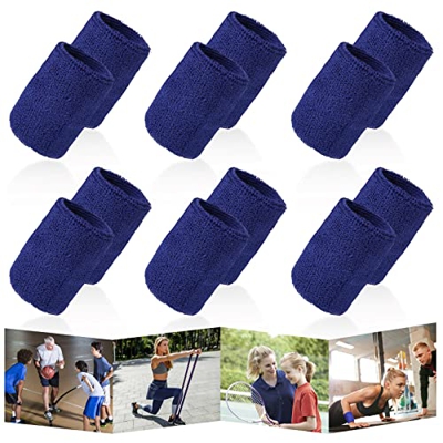 6 unidades de muñeca absorbente, bandas de sudor de fitness, suaves de algodón gruesas, muñequeras deportivas para tenis, balonmano y correr (azul mar