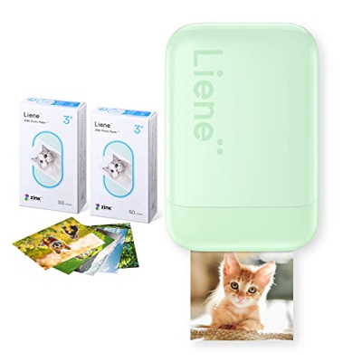 Impresora Foto Portátil, Liene 2x3'' Mini Impresora Fotográfico Movil con 100 Hojas de Zink Papel Adhesivo, Conexión Bluetooth 5.0, Impresora de Fotos