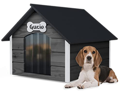 Outentin Casa de Madera para Perros - Casa acogedora y Elegante para su Perro con Paredes aisladas - Impermeable - Tamaño L (Gris Blanco) precio