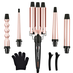 Rizador de Pelo 5 en 1, MOCEMTRY Pinzas Rizadoras de Pelo con 5 Barriles de Cerámica Intercambiables con Guante y 2 Pinzas, Calentamiento Rápido y Tem precio