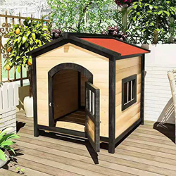 Lincheer Casa pequeña de Madera para Perros al Aire Libre, Refugio Impermeable para Mascotas con diseño de Puertas y Ventanas, Adecuado para Perros pe en oferta