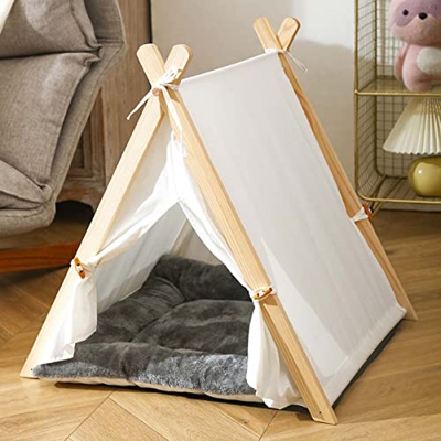 Tipi para mascotas con cojín suave, extraíble lavable portátil para perros, tienda de lona portátil para gatos, casa de juegos para perros y gatos