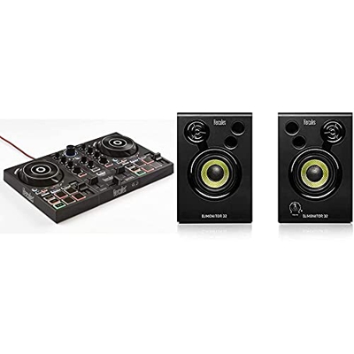 Hercules DJControl Inpulse 200 – Controlador DJ con USB, adecuado para principiantes que están aprendiendo a mezclar + DJMonitor 32: 2 altavoces activ