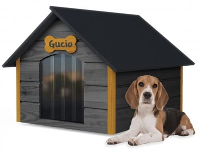 Outentin Casa de Madera para Perros - Casa acogedora y Elegante para su Perro con Paredes aisladas - Impermeable - Tamaño L (Gris Amarillo)