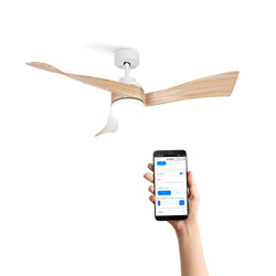 CREATE/WINDLIGHT CURVE DC/Ventilador de techo blanco/40W,Silencioso,6 velocidades,aspas madera Natural,LUZ+WIFI precio