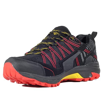HI-TEC Gravel Serra Zapatillas Trail Running Hombre, Calzado Trail Hombre, Calzado Senderismo Hombre (Black/Molten Lava/Spectra Yellow, Numeric_45)