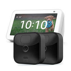 Blink Outdoor Cámara de seguridad HD (2 cámaras) + Echo Show 5 (2.ª generación, modelo de 2021), Blanco en oferta