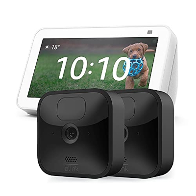 Blink Outdoor Cámara de seguridad HD (2 cámaras) + Echo Show 5 (2.ª generación, modelo de 2021), Blanco