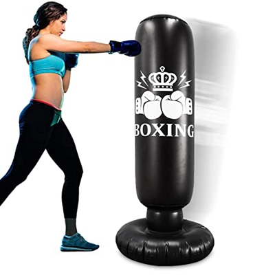 Pisamhid Saco de Boxeo con Soporte,Bolsas Pesadas de pie de 63 Pulgadas para niños | Saco de Boxeo Inflable para Adultos, Saco de Arena para Interiore