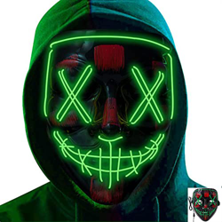 Mascaras Halloween, LED Máscaras Carnaval, Mascaras Luces LED Neon Luminosas, Máscaras de la Purga, Craneo Esqueleto Mascaras para Cosplay Grimace Fes en oferta