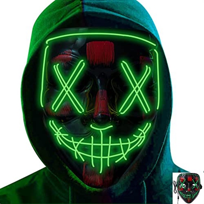 Mascaras Halloween, LED Máscaras Carnaval, Mascaras Luces LED Neon Luminosas, Máscaras de la Purga, Craneo Esqueleto Mascaras para Cosplay Grimace Fes