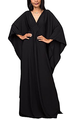 YouKD Wemen's - Vestido largo de caftán bohemio para cubrir la playa, batas de talla única, A negro, Talla única
