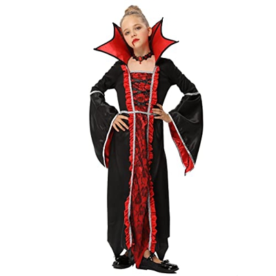 FunsLane Disfraz de vampiro de Halloween para niñas, fiesta de disfraces de reina vampiro, juegos de rol, cosplay de carnaval, fiesta temática de vamp