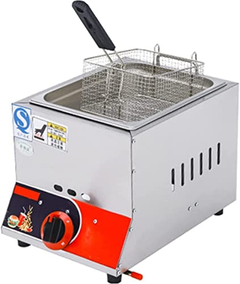 SILVOSWAN Freidora de gas profesional, freidora de gas de 6 l/12 l tanque de acero inoxidable de chips de pollo con cesta cuchara para restaurante com