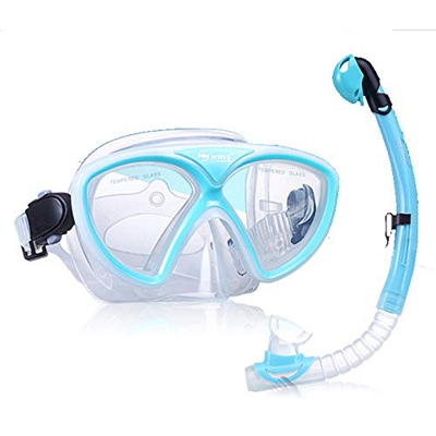 Máscara De Buceo, Gafas De Buceo con Esnórquel, Gafas De Vidrio Templado, Esnórquel De Silicona De Grado Alimenticio con Boquilla Cómoda, para Buzo Y 