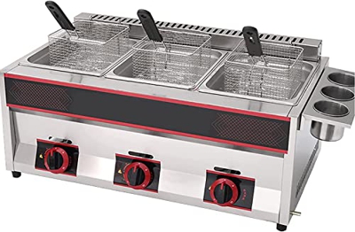 SILVOSWAN Freidora de gas profesional, freidora de gas de 12 l/18 l tanque de acero inoxidable de chips de pollo con cesta cuchara para restaurante co