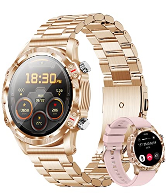 Smartwatch, Reloj Inteligente Mujer de 1,32‘’ con Llamadas Bluetooth Salud Femenina Control de Música Podómetro Calorías Monitor de Sueño Reloj Digita