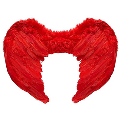 Tradineur - Alas de demonio con plumas y tirantes elásticos, complemento para disfraz de halloween, carnaval, cosplay, fiestas, navidad, Color Rojo (4