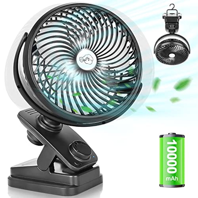 Mejorado 10000mAh Ventilador USB, Mini Ventilador de Mesa con Clip Oscilación Automática, Portatil Ventilador Camper con Luz LED, Ventilador Pequeño S