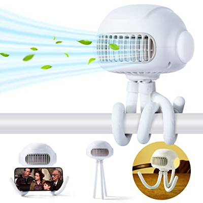 Orzbow Ventilador USB Cochecito con Trípode Flexible, Sin Cuchilla Ventilador Portátil con Batería para con LED, 3 Velocidades,4000 mAh para Coche/Bic