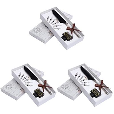 NUOBESTY Juego de 3 Juegos de Accesorios Vintage de Plumillas para Estudiantes Estilo Tallo para Principiantes Pluma Estilográfica Caligrafía Negra Ne