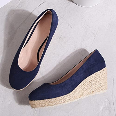 DZQQ 2021 Princess Kate's Same Suede Wedge Single Shoes Alpargatas de Boca Baja para Mujer Primavera y otoño Nuevas Sandalias Tacones Altos