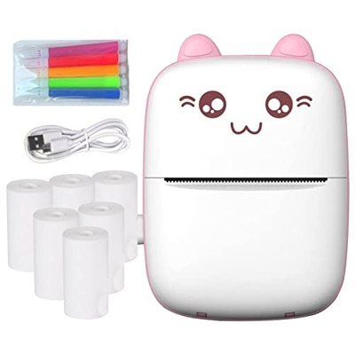 Corset Mini Impresora portátil, Mini Impresora Térmica con 6 Rollos de Papel de Impresión para Android iOS Smartphone, Impresora móvil sin para Todo L