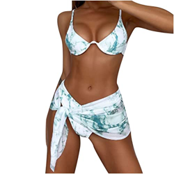 3pc Mujer Bikini 2022 Trajes de Baño dos piezas + falda Playa Conjunto de Bikinis Sexy Impresión Push up Bikini cintura bajo Tankinis Beachwear Bañado precio
