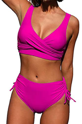 Joligiao Conjunto de Bikini de Color Sólido para Mujer Top de Bikini Entrecruzado Traje de Baño de Dos Piezas Traje de Baño de Cintura Baja Cordón Aju en oferta