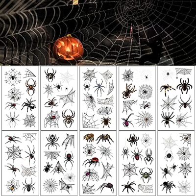 Tatuajes Temporales Arañas, Halloween Tatuajes Temporales, Impermeables Tatuajes Negros, Tatuajes Telarañas Pegatinas del Tatuaje de Araña, para Masca