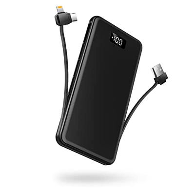 10000mAh Portable Charger with Built in Cable,USB C 22.5W PD3.0 QC4.0 Fast Charge Power Bank, LED Display Battery Pack Compatible with iPhone 13 12 11