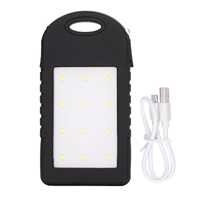 Rushbom Banco de Energía Solar 5000 Mah Banco de Energía de Carga Portátil con Linterna 12led para Acampar Al Aire Libre Pesca Negro