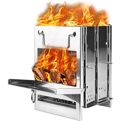 VIIPOO Estufa De Leña Portátil De Acero Inoxidable Estufa De Leña Plegable Y Ajustable Mini Estufa De Barbacoa Estufa De Carbón De Leña Plegable con B