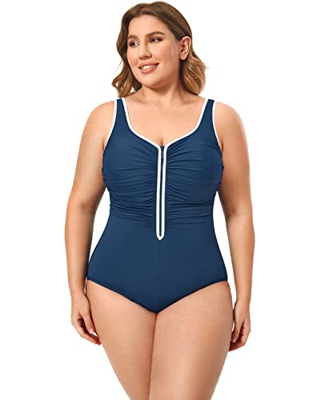 DELIMIRA - Bañador Cremallera Frontal Traje de Baño de Una Pieza para Mujer Armada 48