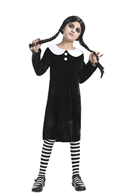 Carnavalife Disfraz de Halloween Addams Family, Disfraz de Miercoles para Colegiala Gótica Niña, Traje de Halloween para Cosplay de Películas (10-12 A