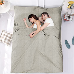 Saco de dormir de doble capa, suave, sábana doble, algodón, saco de dormir, hoja de día, para hoteles, camping, viajes al aire libre (doble) (lino gri precio