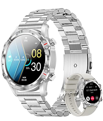 Reloj Hombre,Smartwatch Redondo 1.32'' con Llamada Bluetooth Esferas Personalizadas Juego Frecuencia Cardíaca Monitor de Sueño Reloj Inteligente de Ac