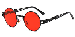 BOZEVON Estilo retro de Steampunk inspiró las gafas de sol redondas del círculo del metal para las mujeres y los hombres, Negro-Transparente Rojo precio