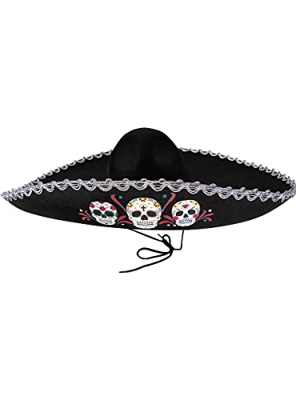 Funidelia | Sombrero de mariachi para hombre ▶ Calavera mexicana, Día de los muertos, Terror - Accesorios para adultos, accesorio para disfraz - Negro