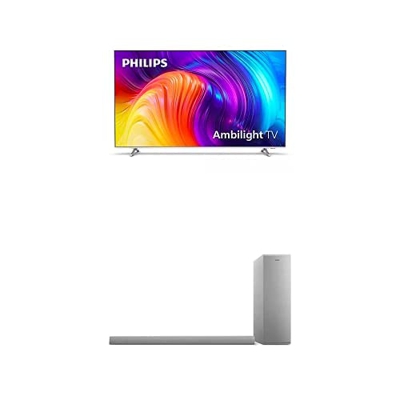 Philips 75PUS8807/12 The One 2022, Android TV LED 4K UHD 75", Ambilight de 3 Lados + Barra de Sonido B6405/10 con Subwoofer Inalámbrico (2.1 Canales, 