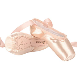Soudittur Zapatillas de Ballet de Punta Pointe Zapatos Satén con Puntera de Gel de Silicona y Cintas para Niñas Rosa EU 36 en oferta