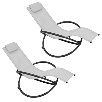 WOLTU Juego de 2 Tumbona de Metalica Tumbona para Camping Silla de Relax Silla Mecedora Tumbona para Jardín, Playa, Terraza, Cubierta Transpirable de 