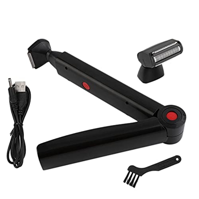 Dellx Afeitadora de Pelo con Manija Largo para Hombres Recortadora de Cuchilla Recargable USB 2 en 1 Afeitadora de Espalda Plegable Removedor de Pelo 