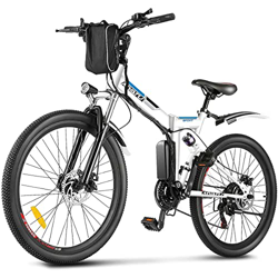 Bicicleta Electrica Plegable MYATU de 26", E-Bike con Batería Extraíble de 36V 10.4Ah, Bici Electrica Blanca con Motor de 250W Cambio de 21V Shimano en oferta