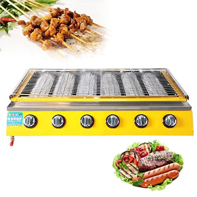 Barbacoa de Gas de Acero Inoxidable con 6 Quemadores, Parrilla de Gas Portátil, Barbacoa de Gas al Aire Libre, para Exteriores, Picnic, Asador de Gas 