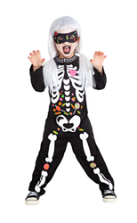 Rubies Disfraz Esqueleto Candy para niños y niñas, Jumpsuit con detalles impresos y antifaz, original halloween, carnaval y cumpleaños, S8673-S en oferta