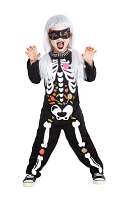 Rubies Disfraz Esqueleto Candy para niños y niñas, Jumpsuit con detalles impresos y antifaz, original halloween, carnaval y cumpleaños, S8673-S