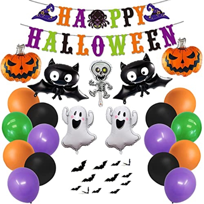 Globos de Halloween Decoración de Murciélagos en 3D Globos de Látex de Halloween Globos de Papel de Murciélago Calabaza Bandera de Halloween y Herrami